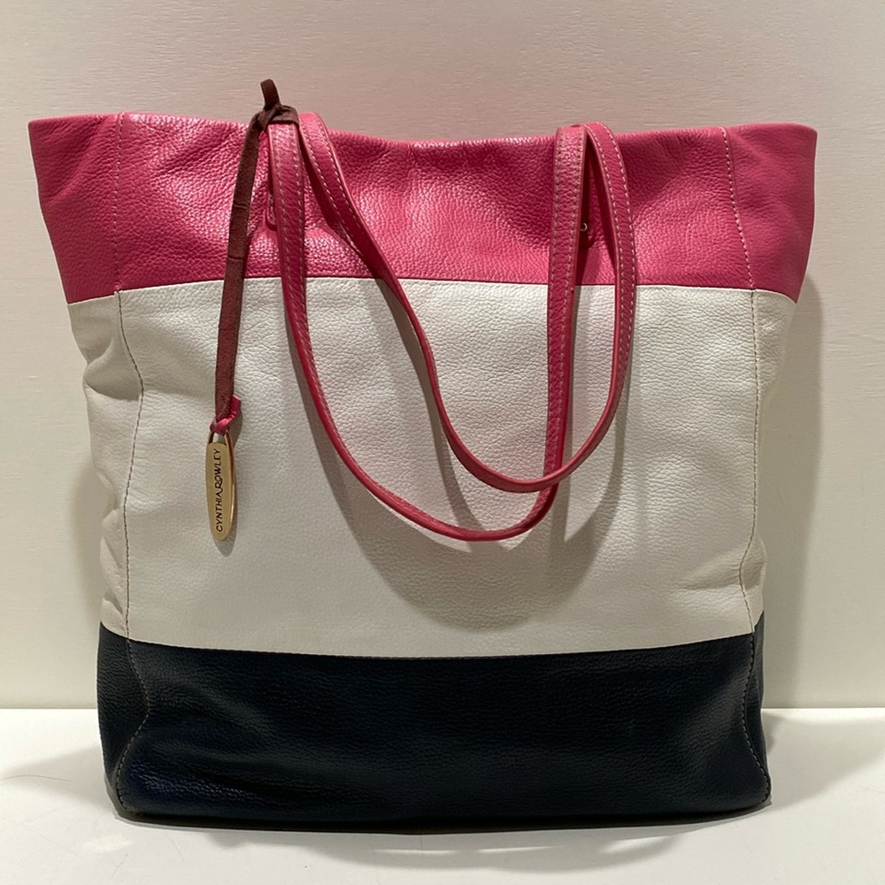 CYNTHIA ROWLEY Large Striped (Pink, White, Black) Tote Bag